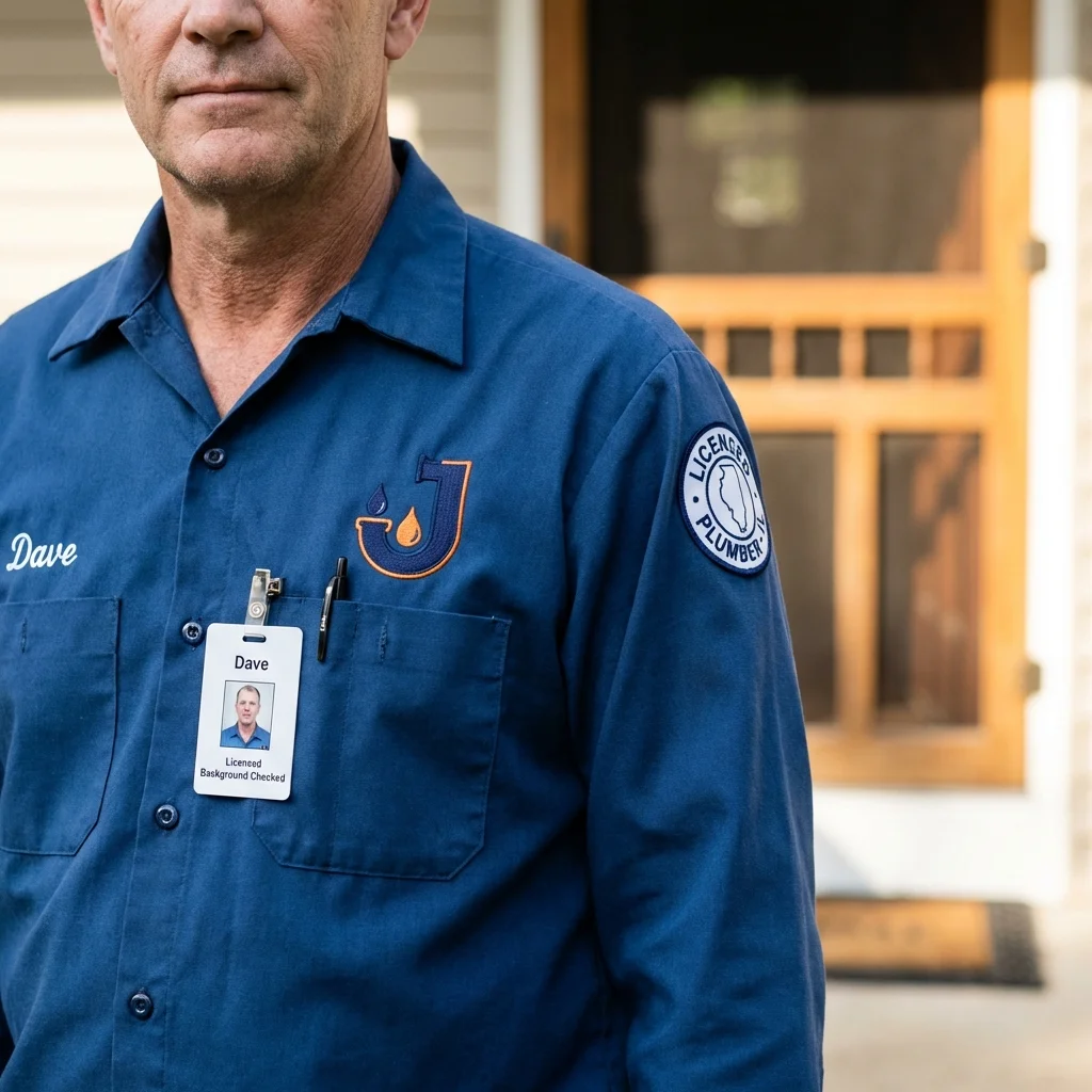 Licensed plumber showing ID badge in Richmond, MA
