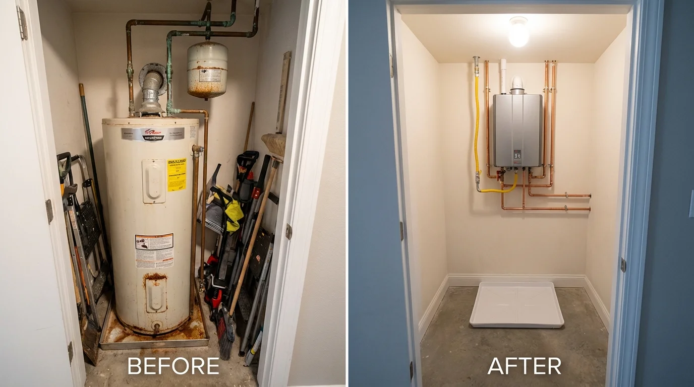 Tank water heater versus wall-mounted tankless unit comparison for Richmond, MA homeowners