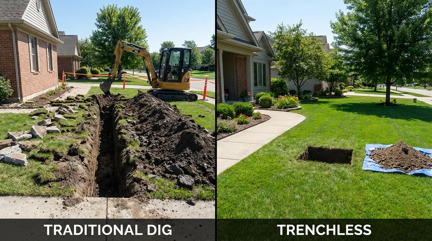 Trenchless sewer repair with minimal yard damage versus traditional excavation in Richmond, MA